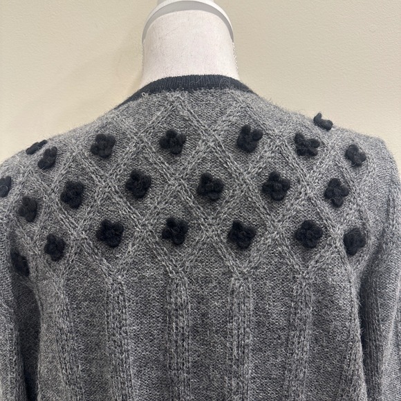 Deirdre McGuire Alpaca Wool Cardigan Gray Black Floral 3D Knit Ireland Cottage L - Picture 7 of 12
